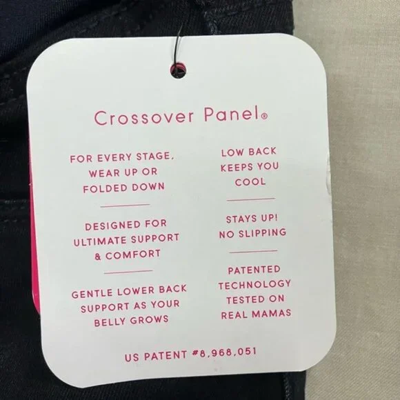 Isabel Maternity Women's 12 Black Crossover Panel Bermuda Jean Shorts Over Belly - Picture 10 of 14